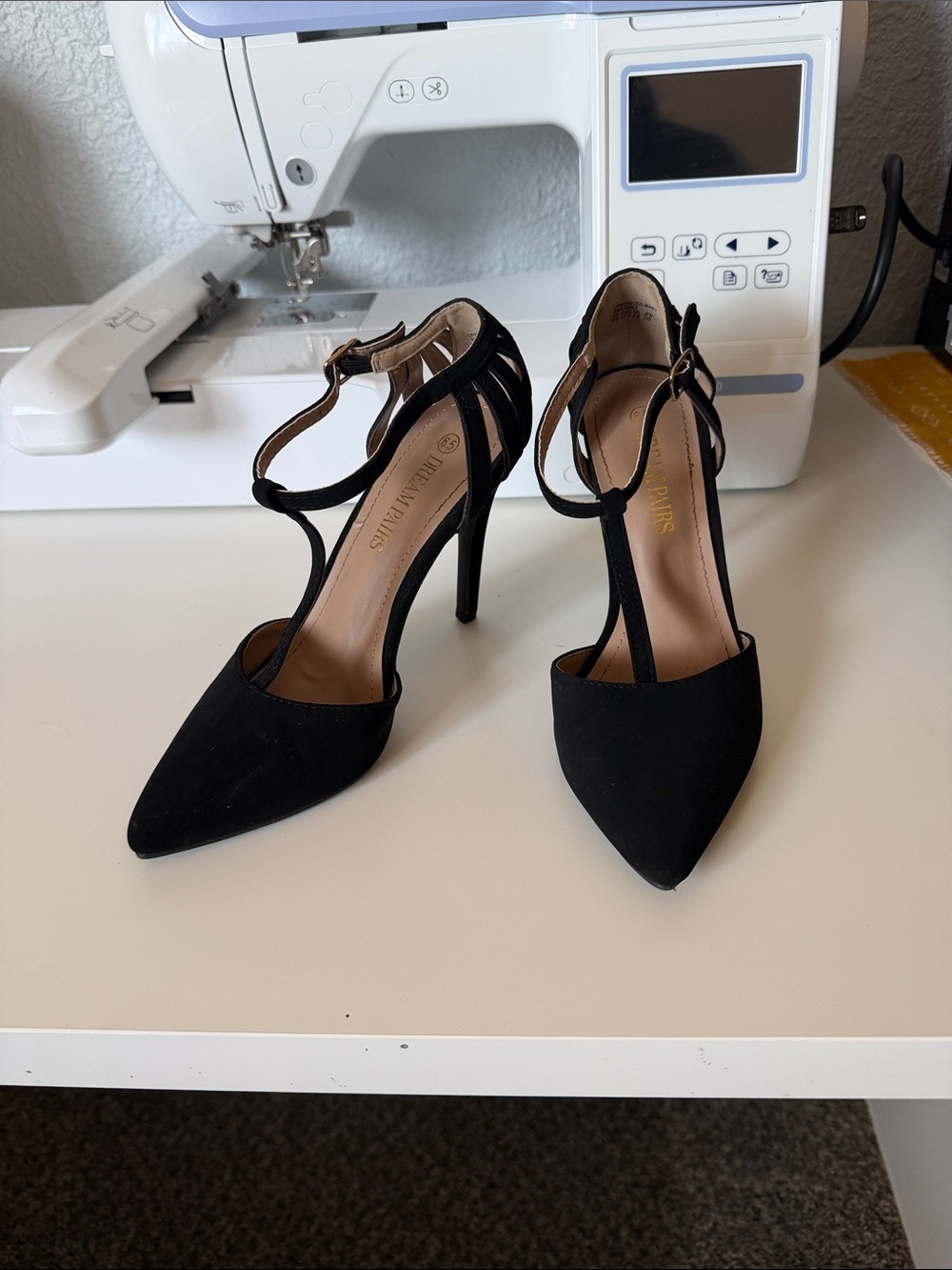 Dream Pairs Black Pointed T-Strap High Heel Pumps